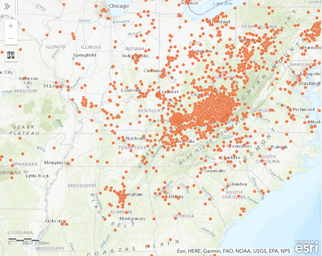 Map credit: Matt Hepler, Appalachian Voices Source: Analysis of public records data received from Department of Labor, October 28, 2024